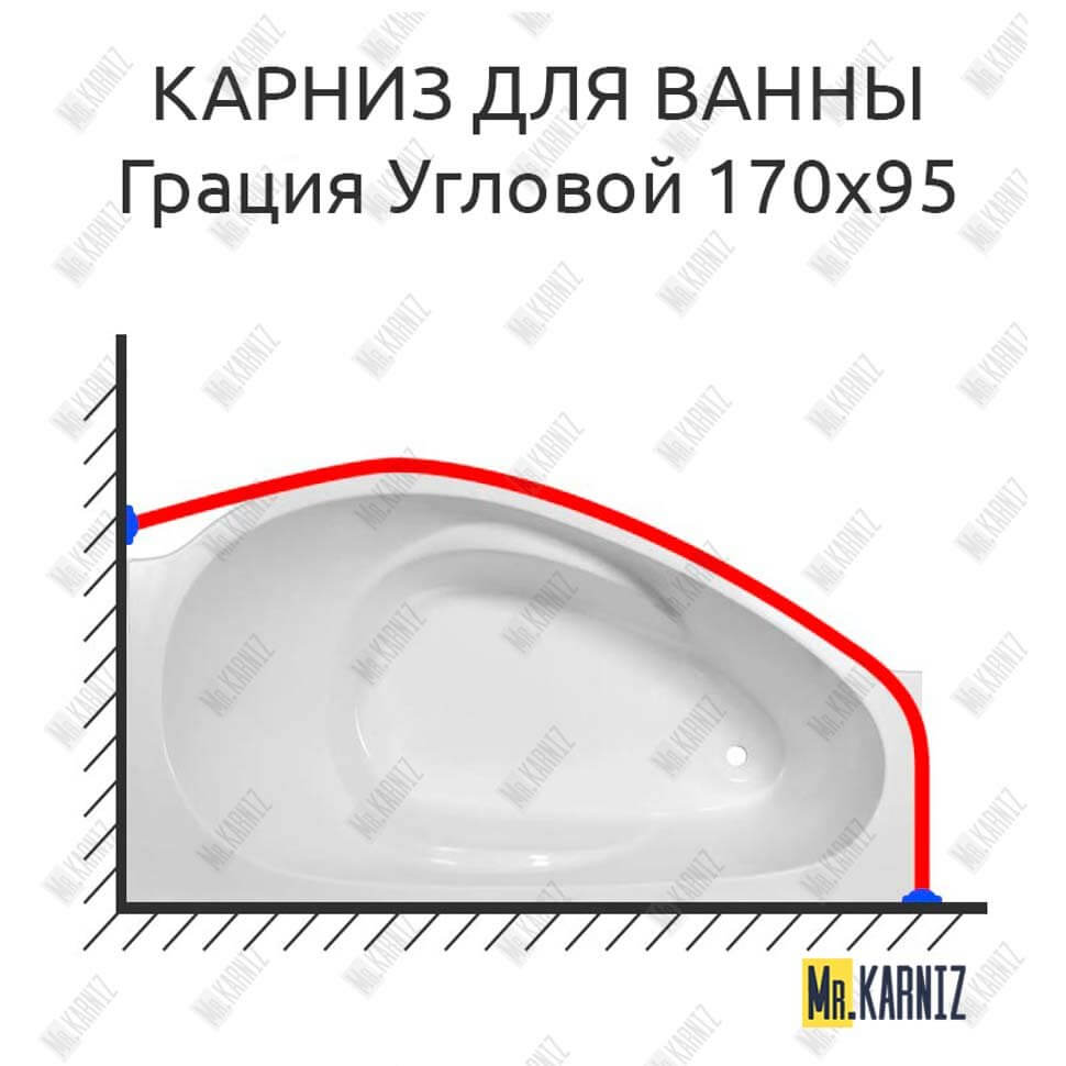 Карниз для ванны Эстет Грация Угловой 170х95 Усиленный 25 мм MrKARNIZ Карниз для ванны Эстет Грация Угловой 170х95 Усиленный 25 мм MrKARNIZ